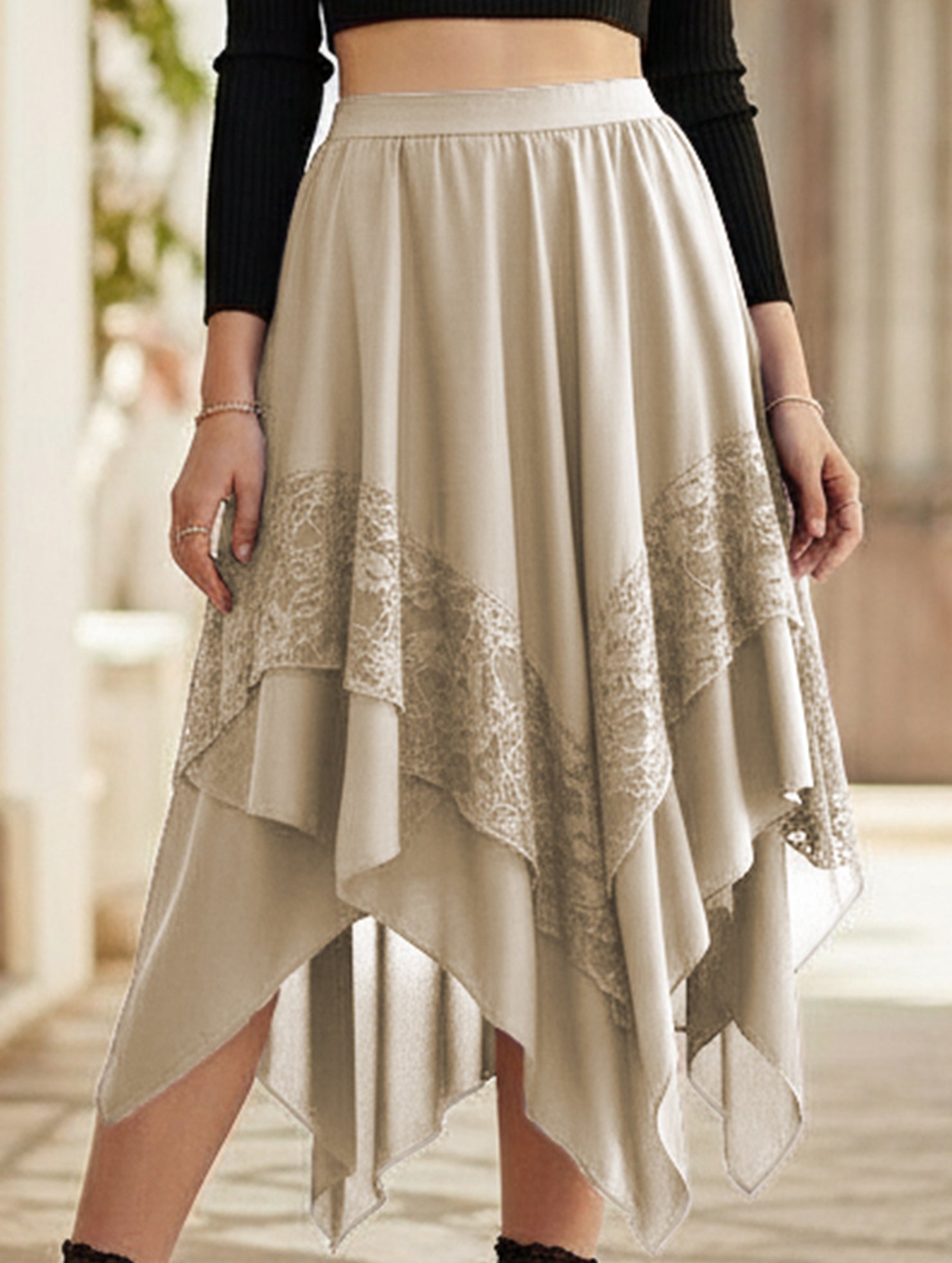 Asymmetric Pinlace skirt