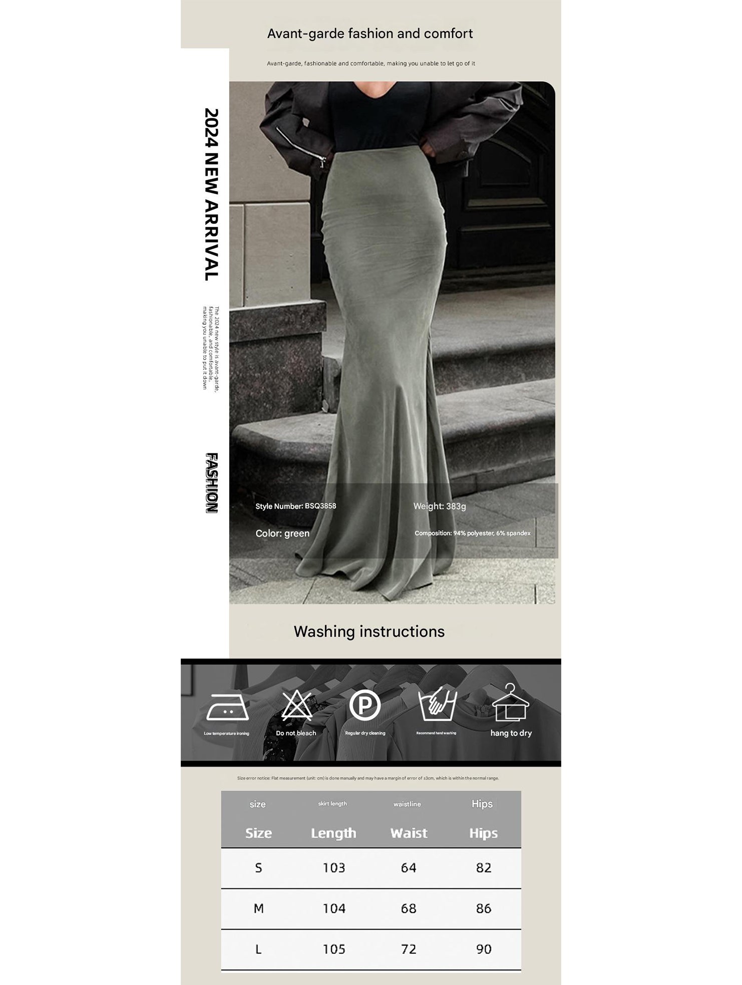 waist-hugging floor-length skirt