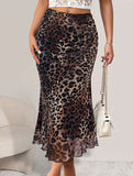 Versatile fishtail skirt sexy leopard print long skirt