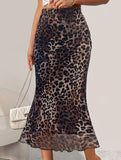 Versatile fishtail skirt sexy leopard print long skirt
