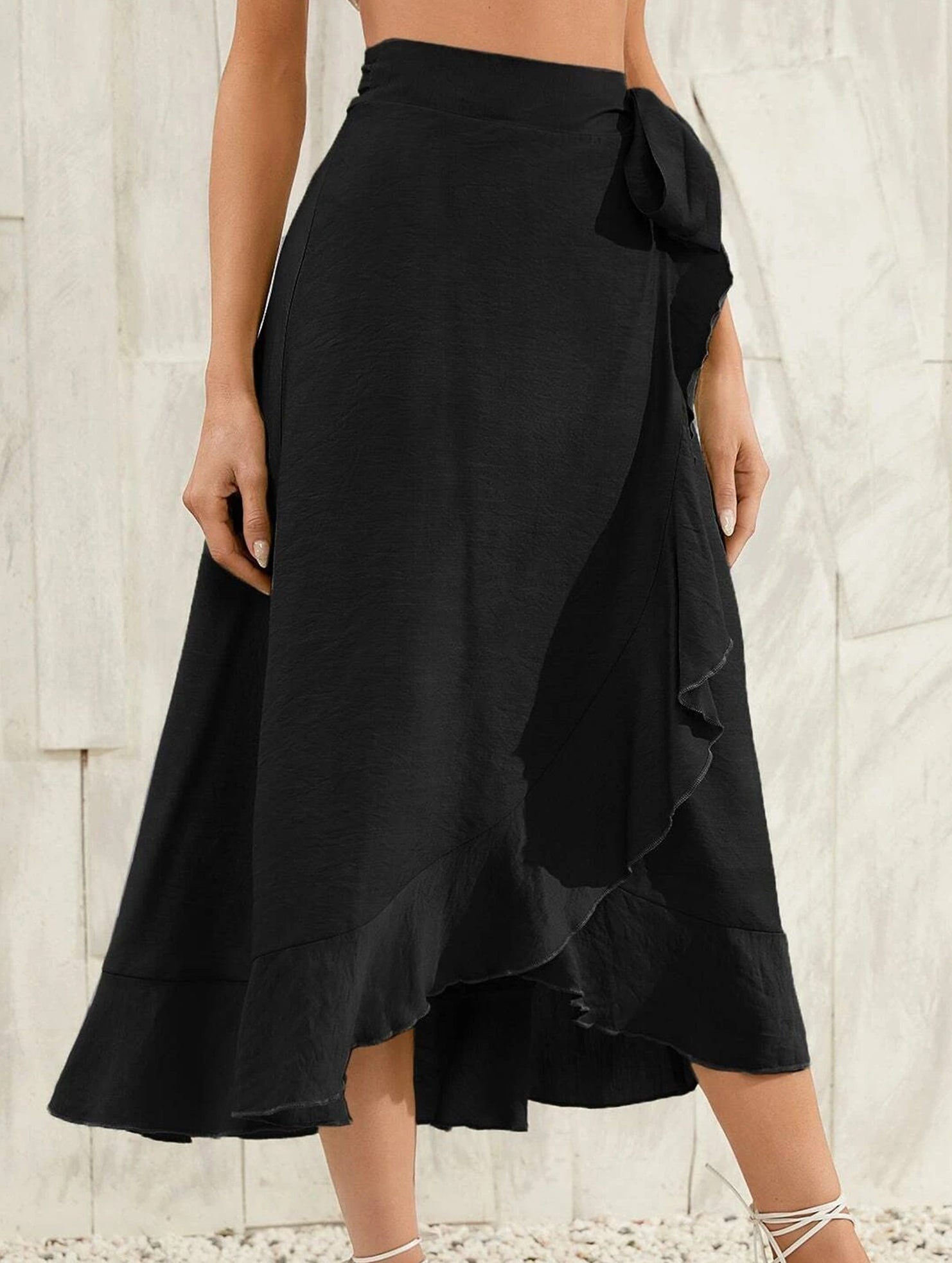 One-piece tie-up long skirt, irregular midi skirt