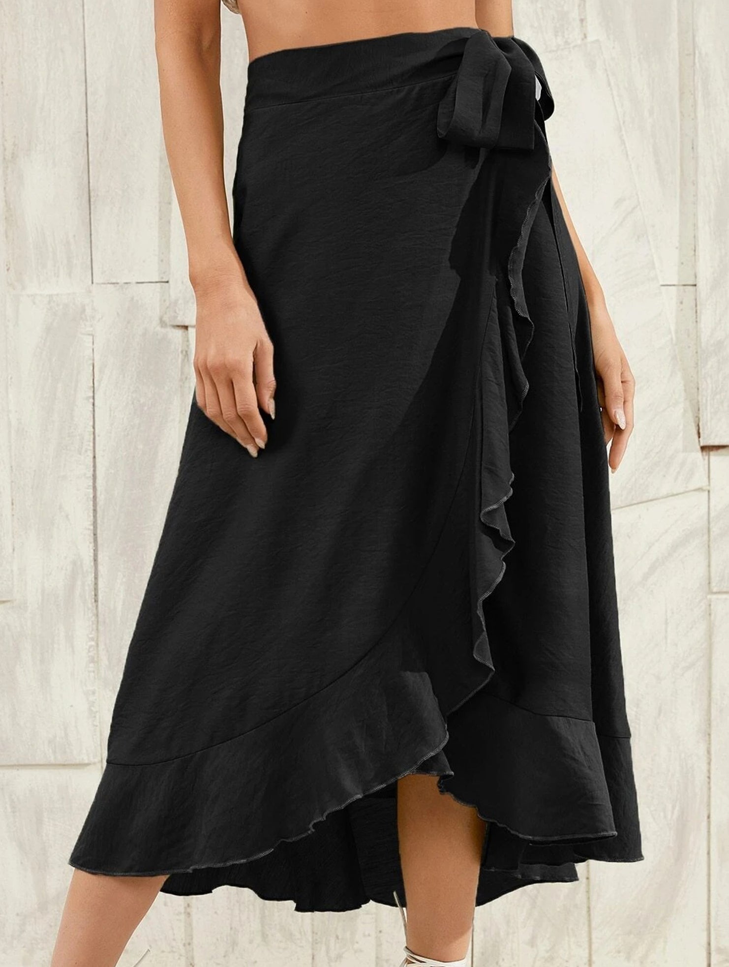 One-piece tie-up long skirt, irregular midi skirt