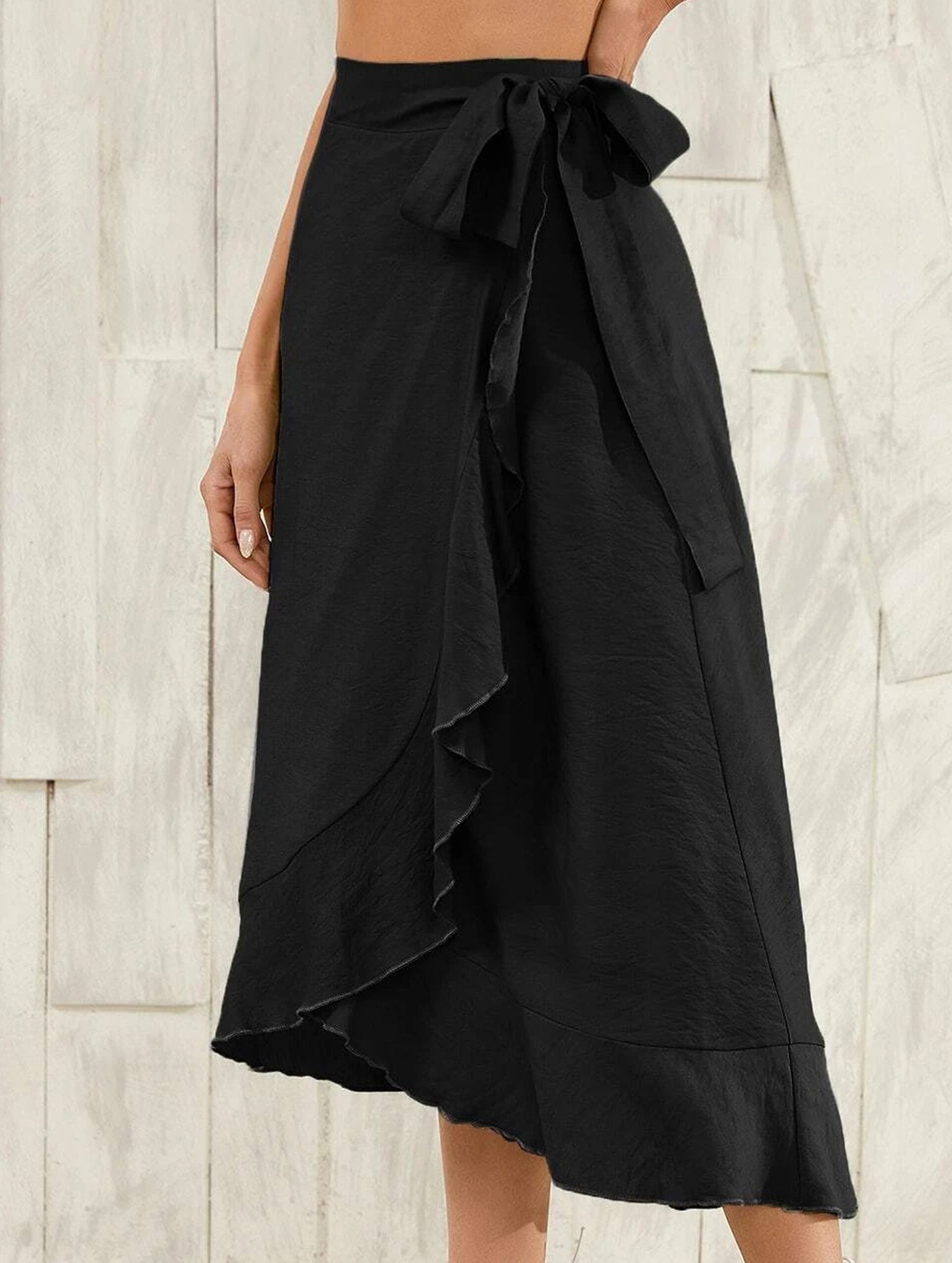 One-piece tie-up long skirt, irregular midi skirt