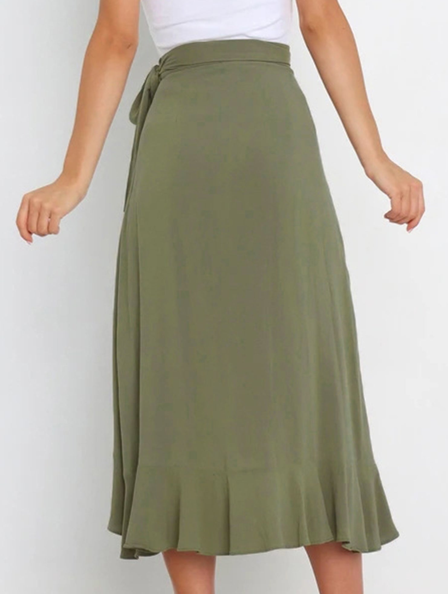 One-piece tie-up long skirt, irregular midi skirt