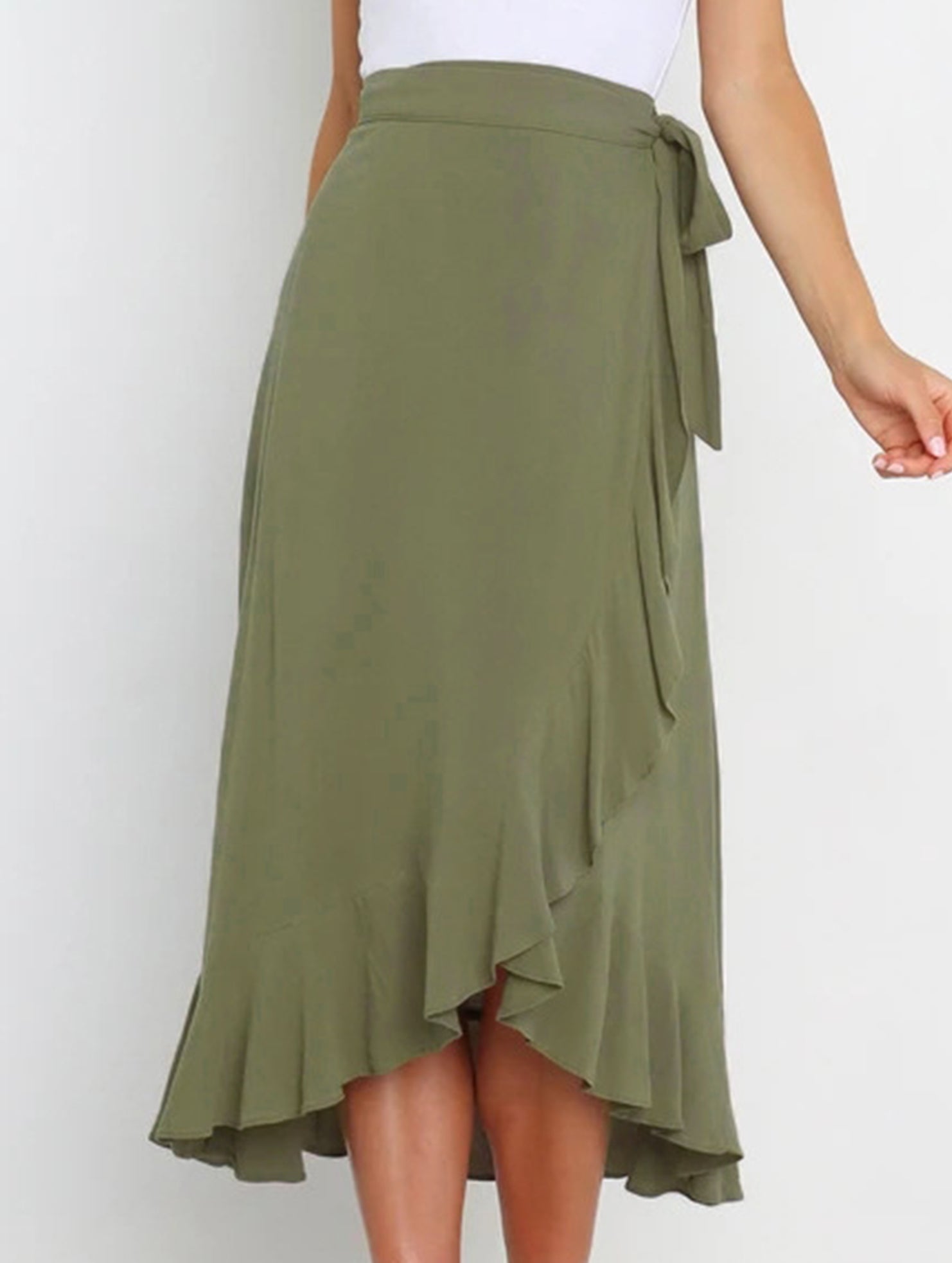 One-piece tie-up long skirt, irregular midi skirt