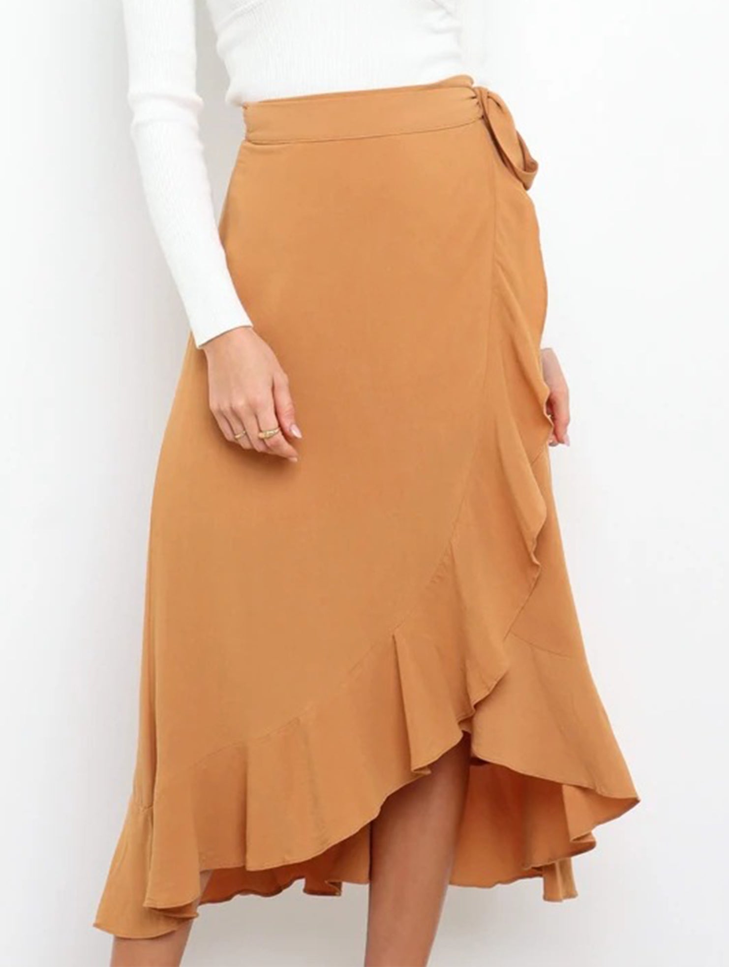 One-piece tie-up long skirt, irregular midi skirt