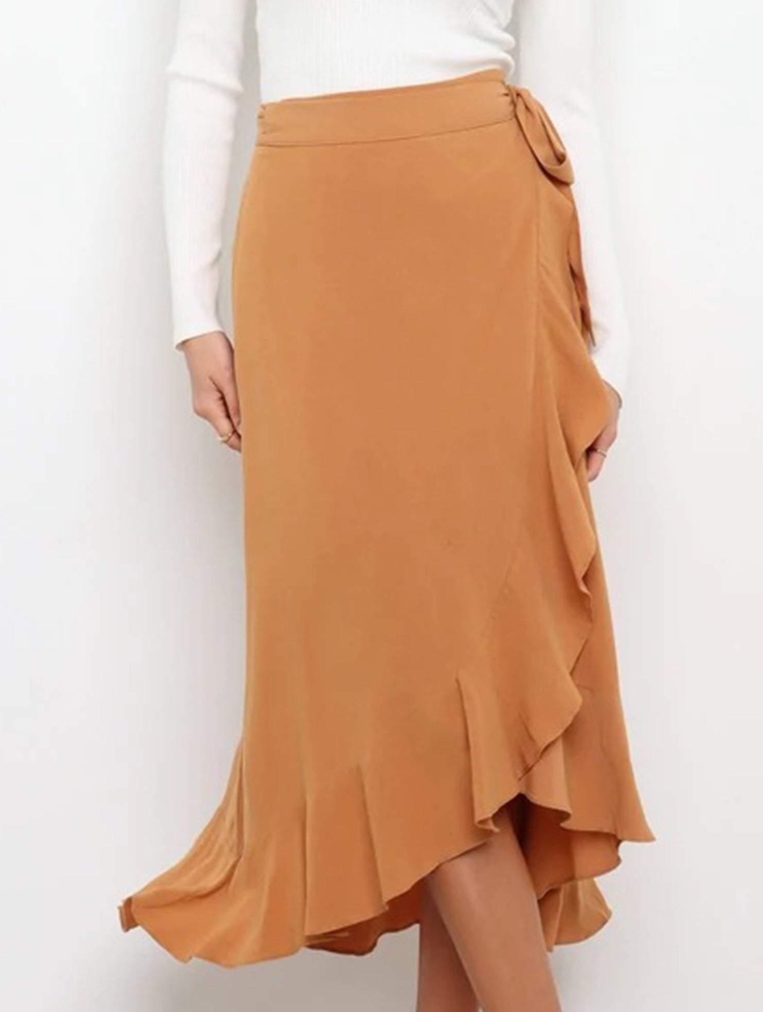 One-piece tie-up long skirt, irregular midi skirt