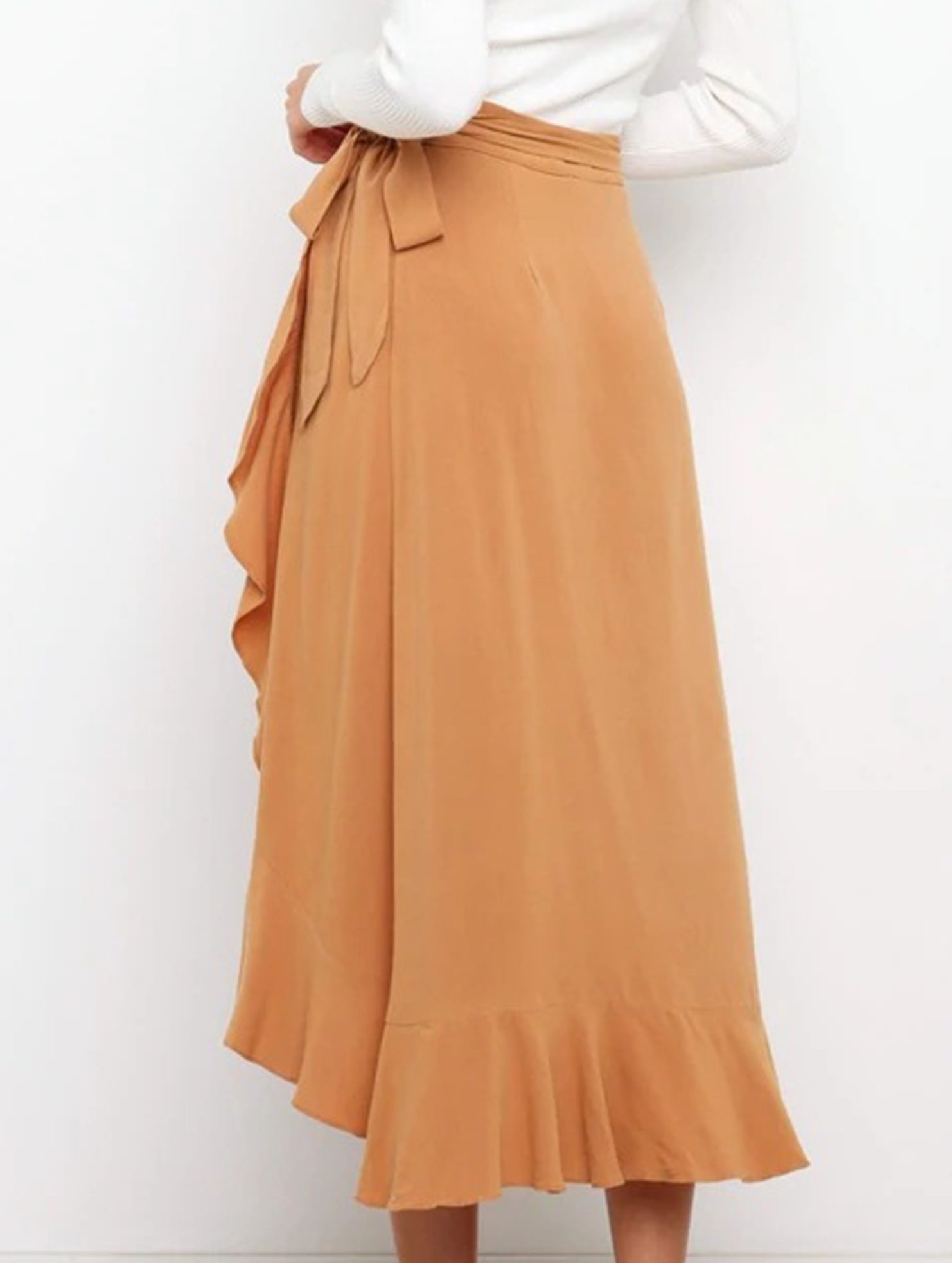 One-piece tie-up long skirt, irregular midi skirt