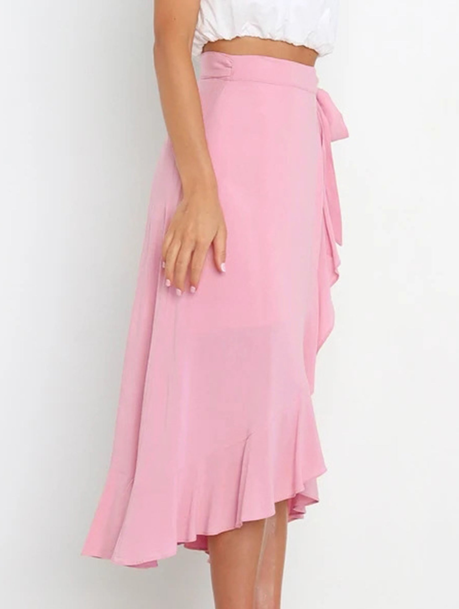One-piece tie-up long skirt, irregular midi skirt