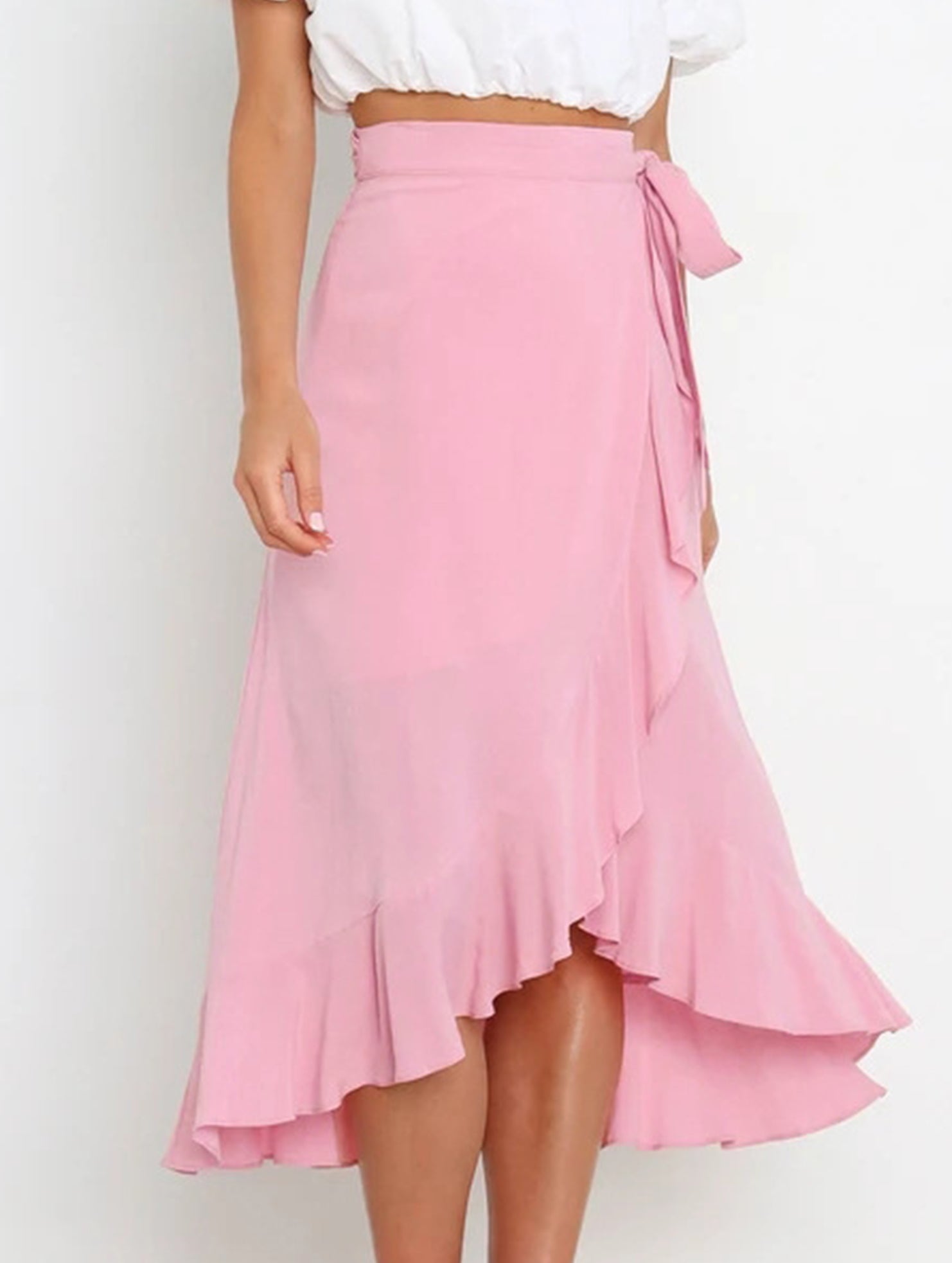 One-piece tie-up long skirt, irregular midi skirt