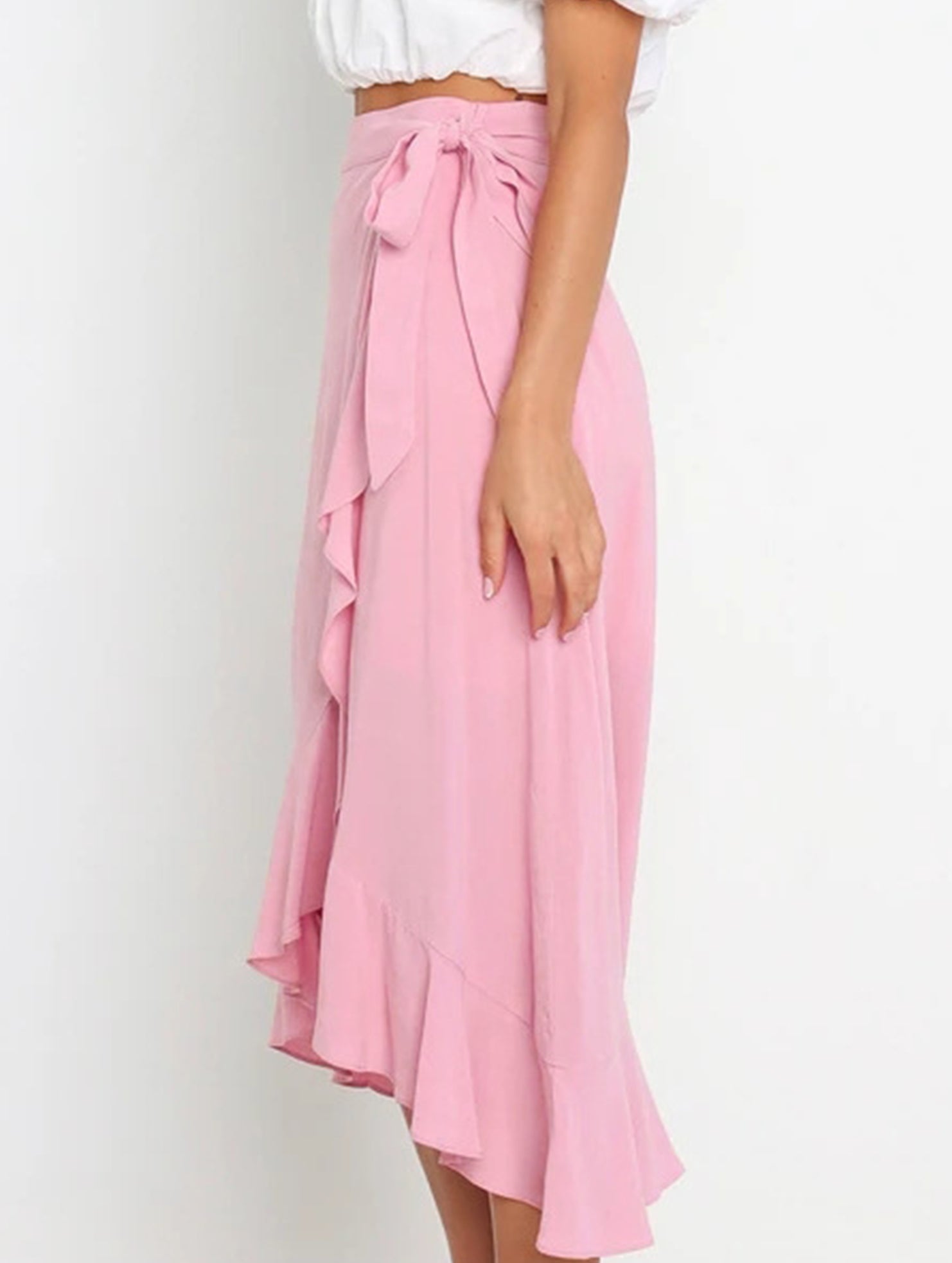 One-piece tie-up long skirt, irregular midi skirt