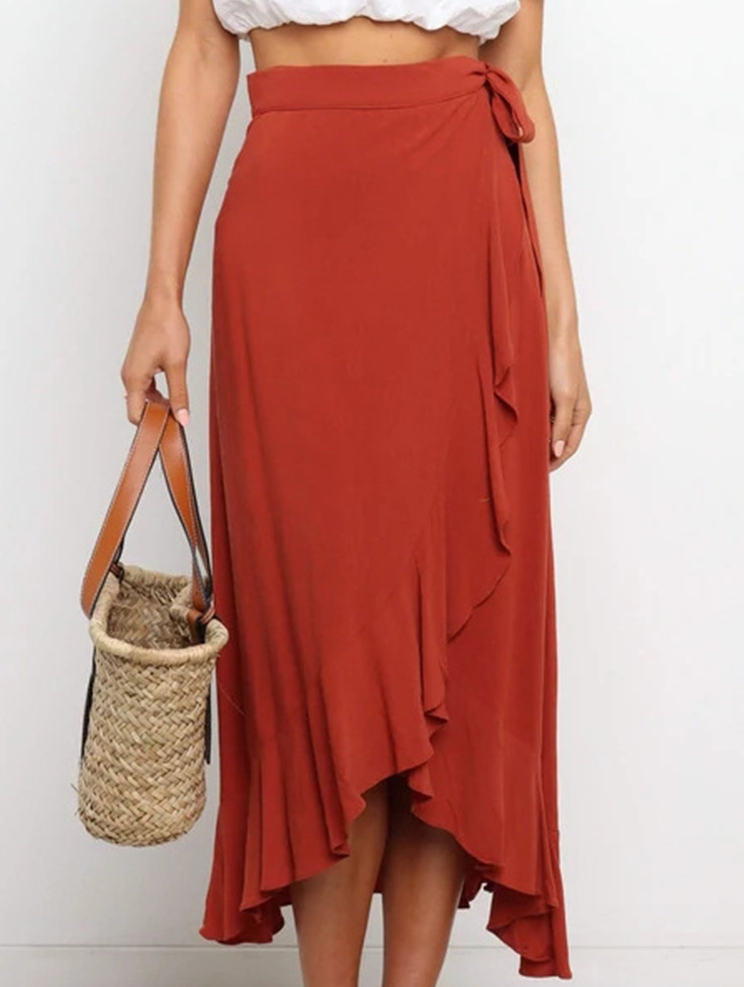 One-piece tie-up long skirt, irregular midi skirt