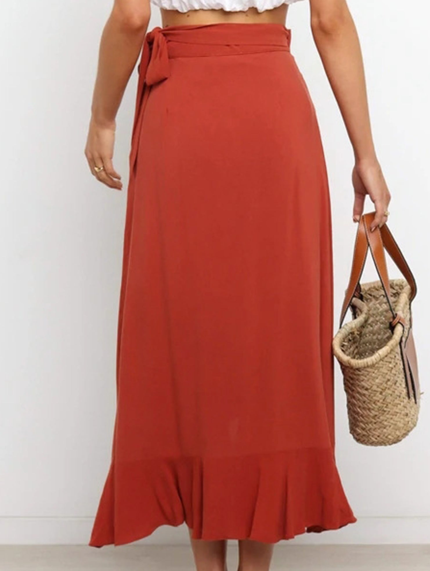 One-piece tie-up long skirt, irregular midi skirt