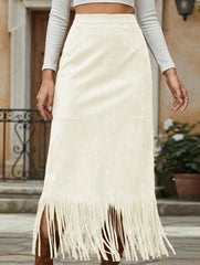 Tassel Long Slim Fit H-line Midi Skirt