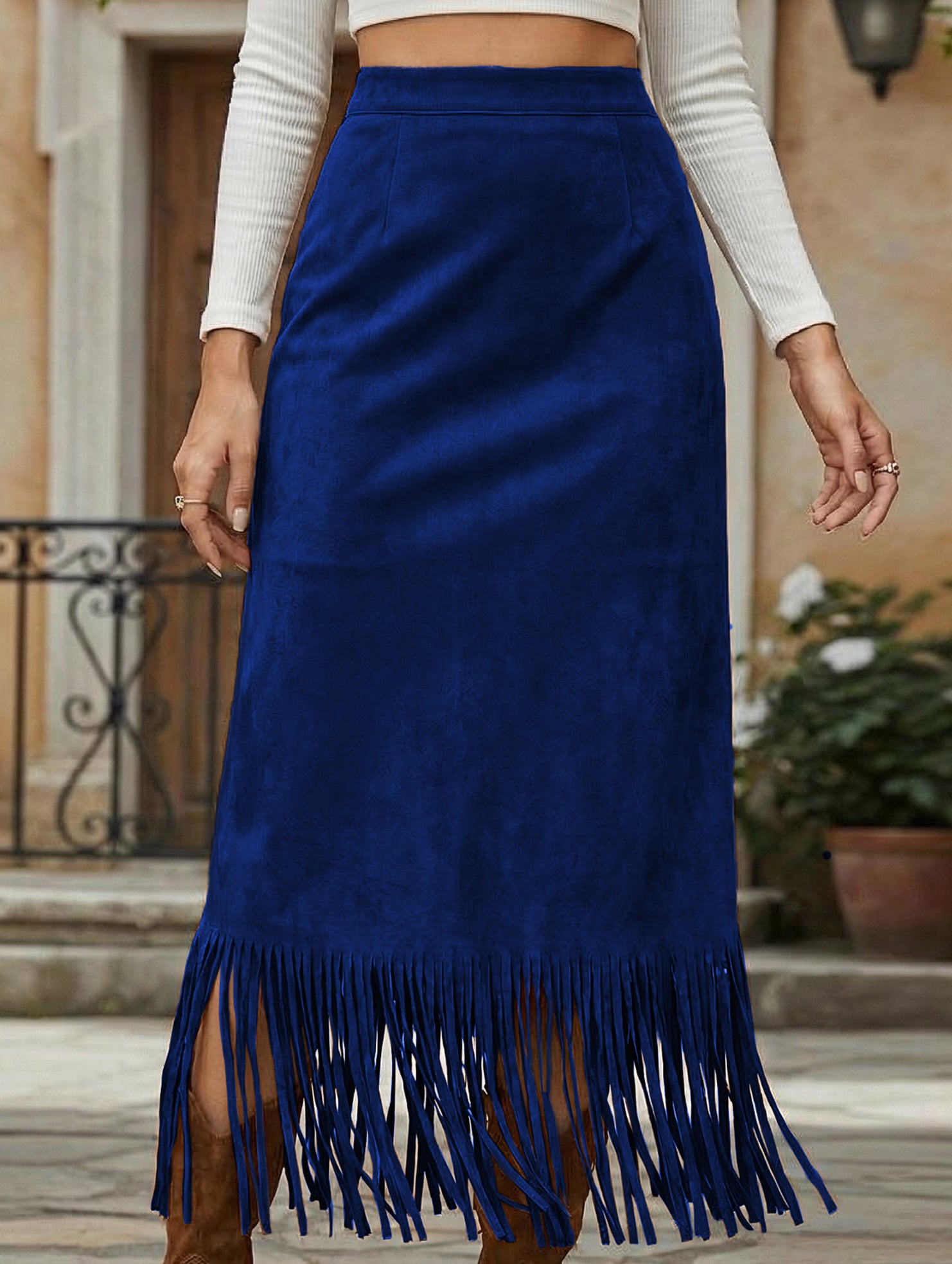 Tassel Long Slim Fit H-line Midi Skirt