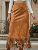 Tassel Long Slim Fit H-line Midi Skirt