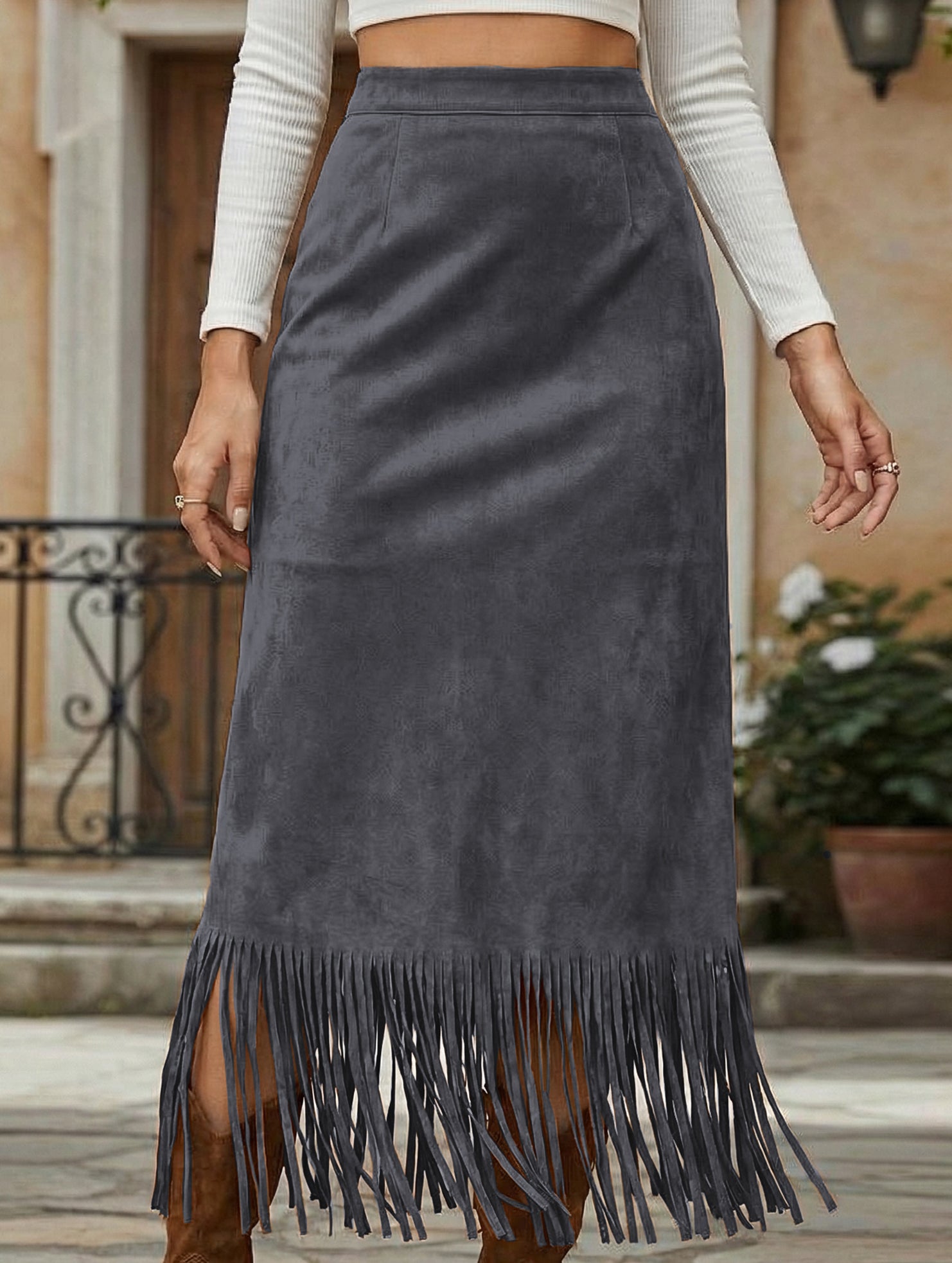 Tassel Long Slim Fit H-line Midi Skirt