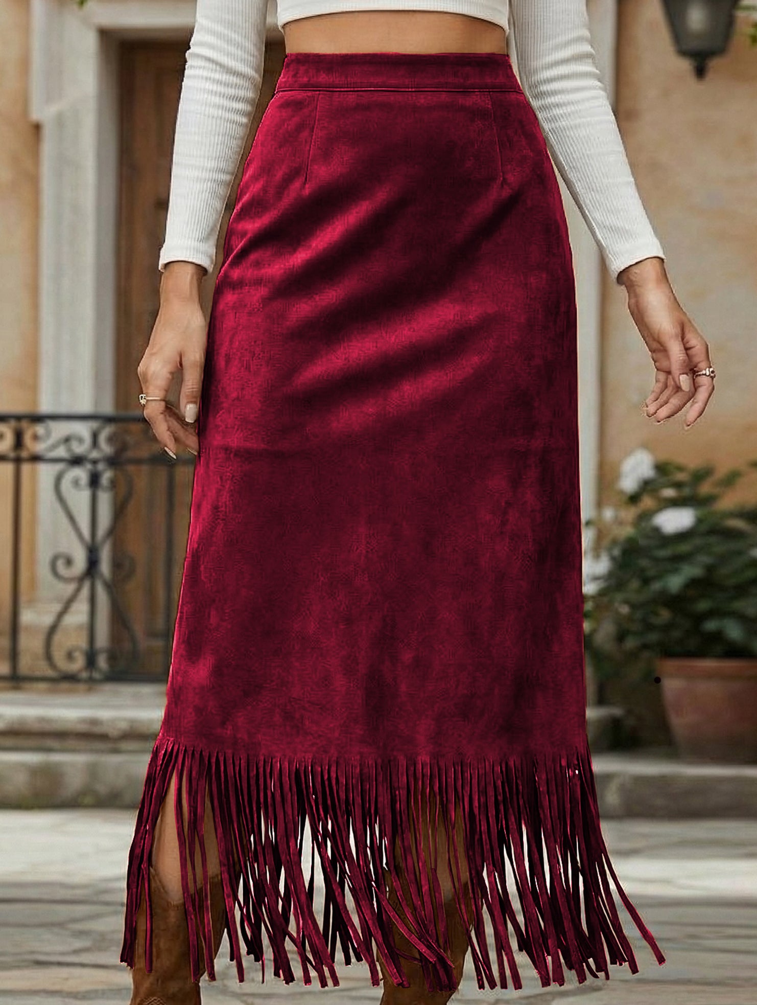 Tassel Long Slim Fit H-line Midi Skirt