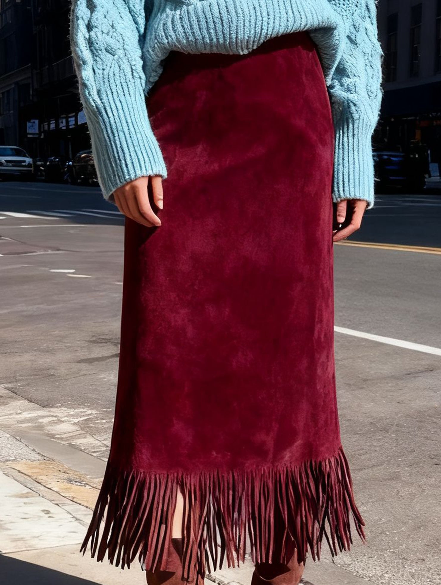 Tassel Long Slim Fit H-line Midi Skirt