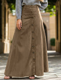 A-line high-waisted midi skirt with button front slit
