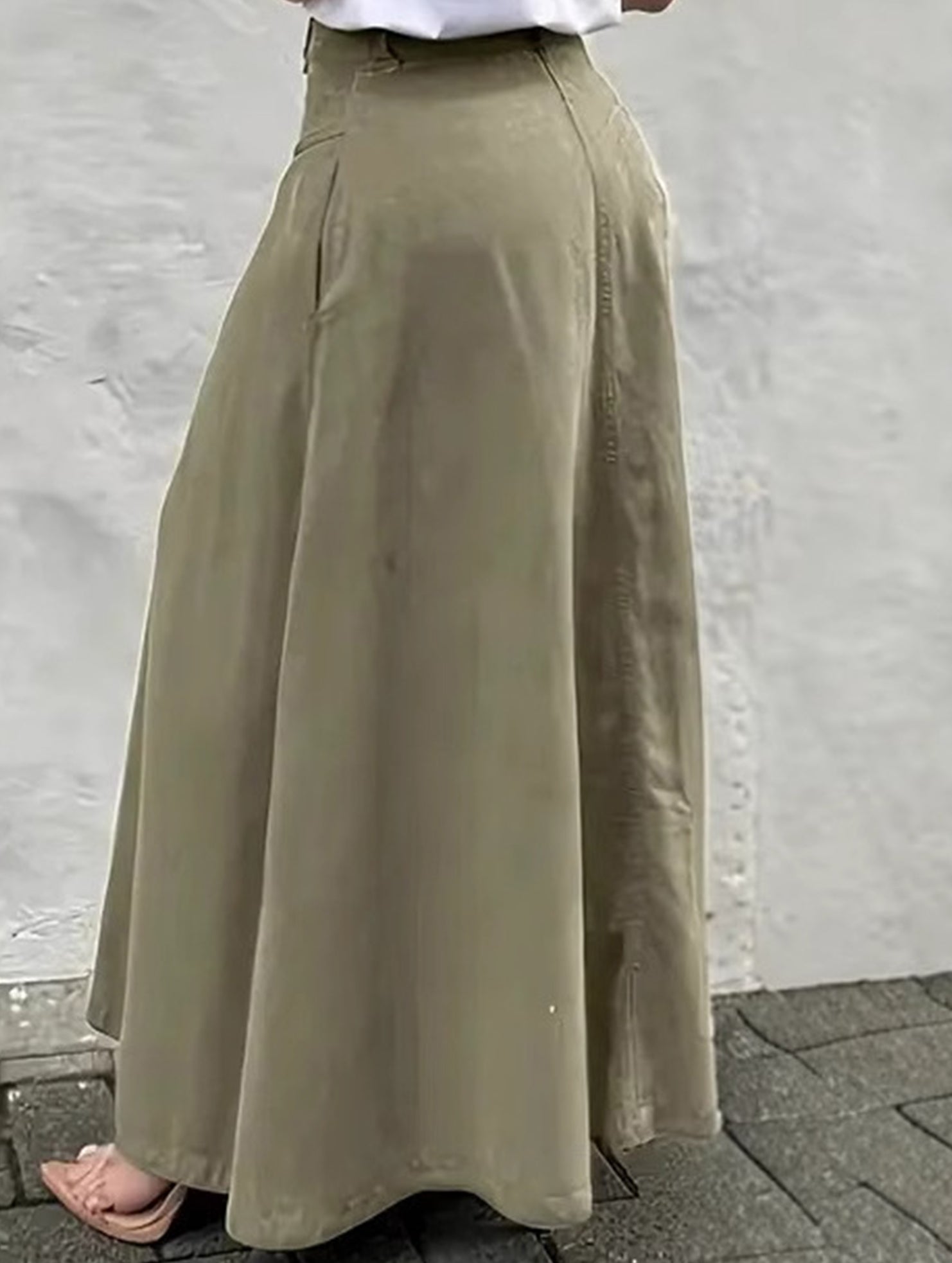 A-line high-waisted midi skirt with button front slit