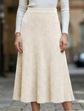 High-waisted knitted midi skirt