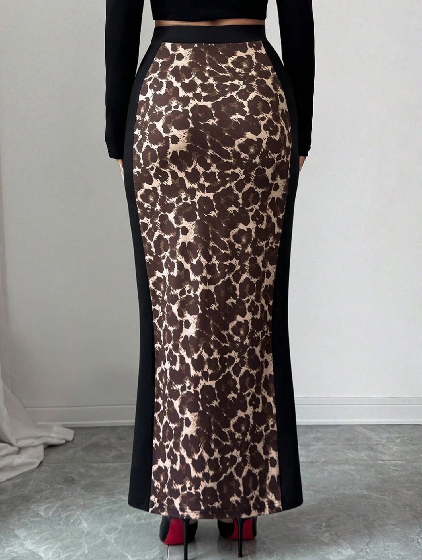 Leopard High Waist Slit Bodycon Skirt_CWBLS00837