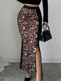 Leopard High Waist Slit Bodycon Skirt_CWBLS00837