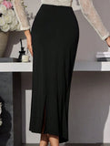 Rose Metal Buckle Ruched Bodycon Skirt_CWBLS00838