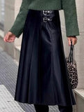 PU Leather Ruched A Line Skirt_CWBLS00850