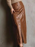 PU Leather Button Slit Bodycon Skirt_CWBLS00851