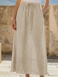 100% Linen High Waist A Line Midi Skirt_CWBLS00853