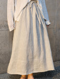 100% Linen High Waist A Line Midi Skirt_CWBLS00853