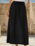 100% Linen High Waist A Line Midi Skirt_CWBLS00853