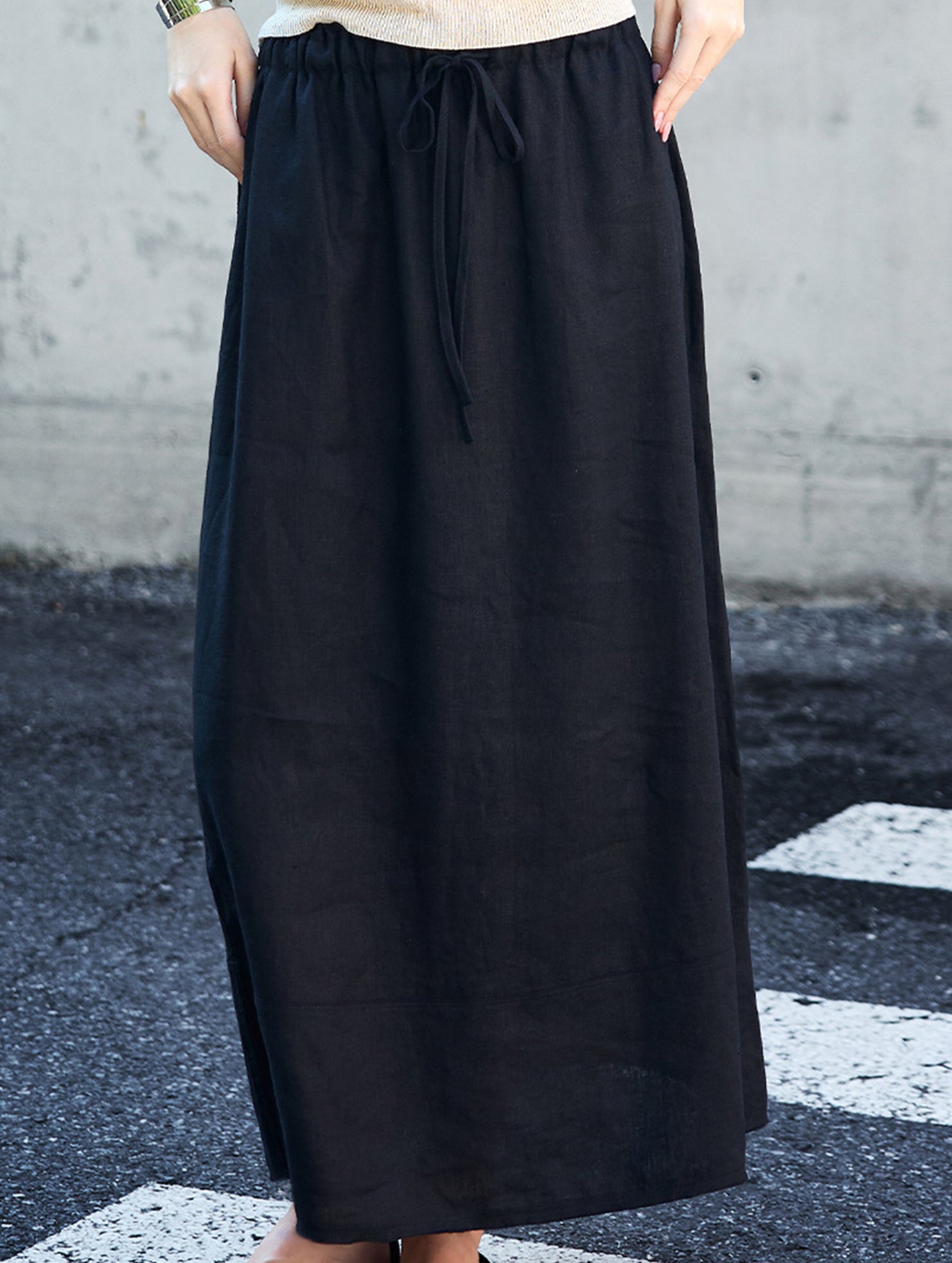 100% Linen High Waist A Line Midi Skirt_CWBLS00853