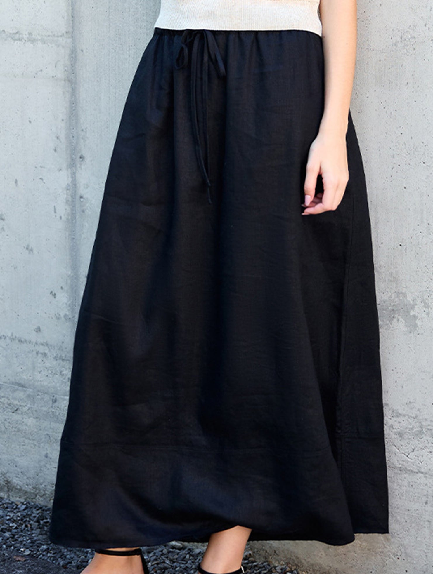 100% Linen High Waist A Line Midi Skirt_CWBLS00853