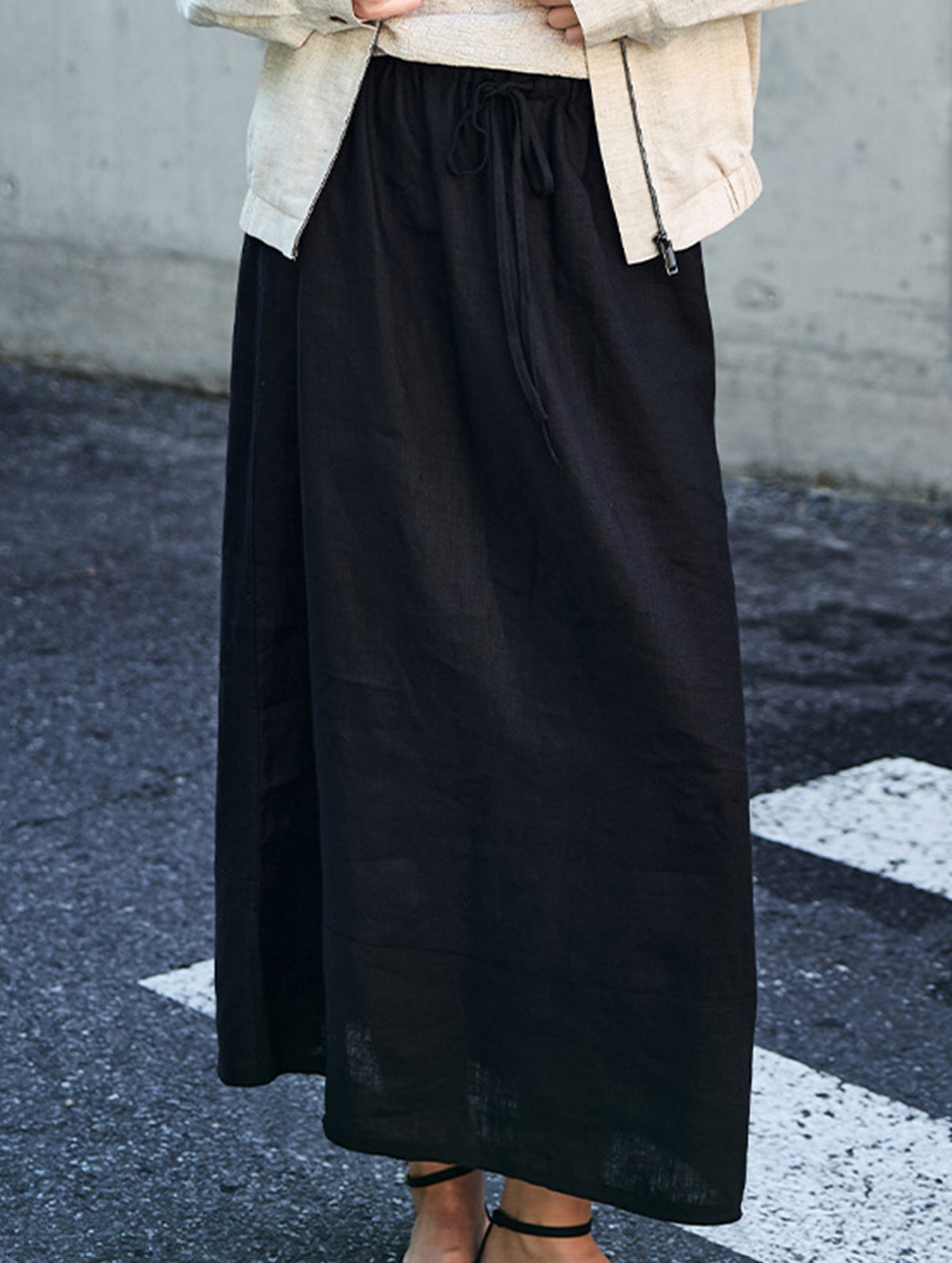 100% Linen High Waist A Line Midi Skirt_CWBLS00853