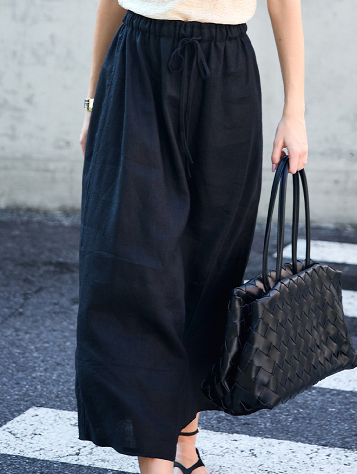 100% Linen High Waist A Line Midi Skirt_CWBLS00853