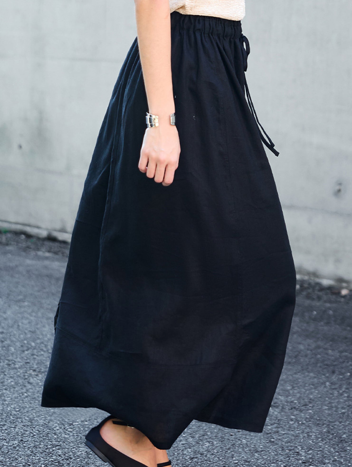 100% Linen High Waist A Line Midi Skirt_CWBLS00853