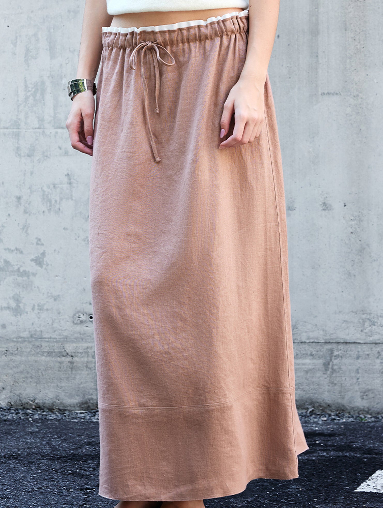 100% Linen High Waist A Line Midi Skirt_CWBLS00853