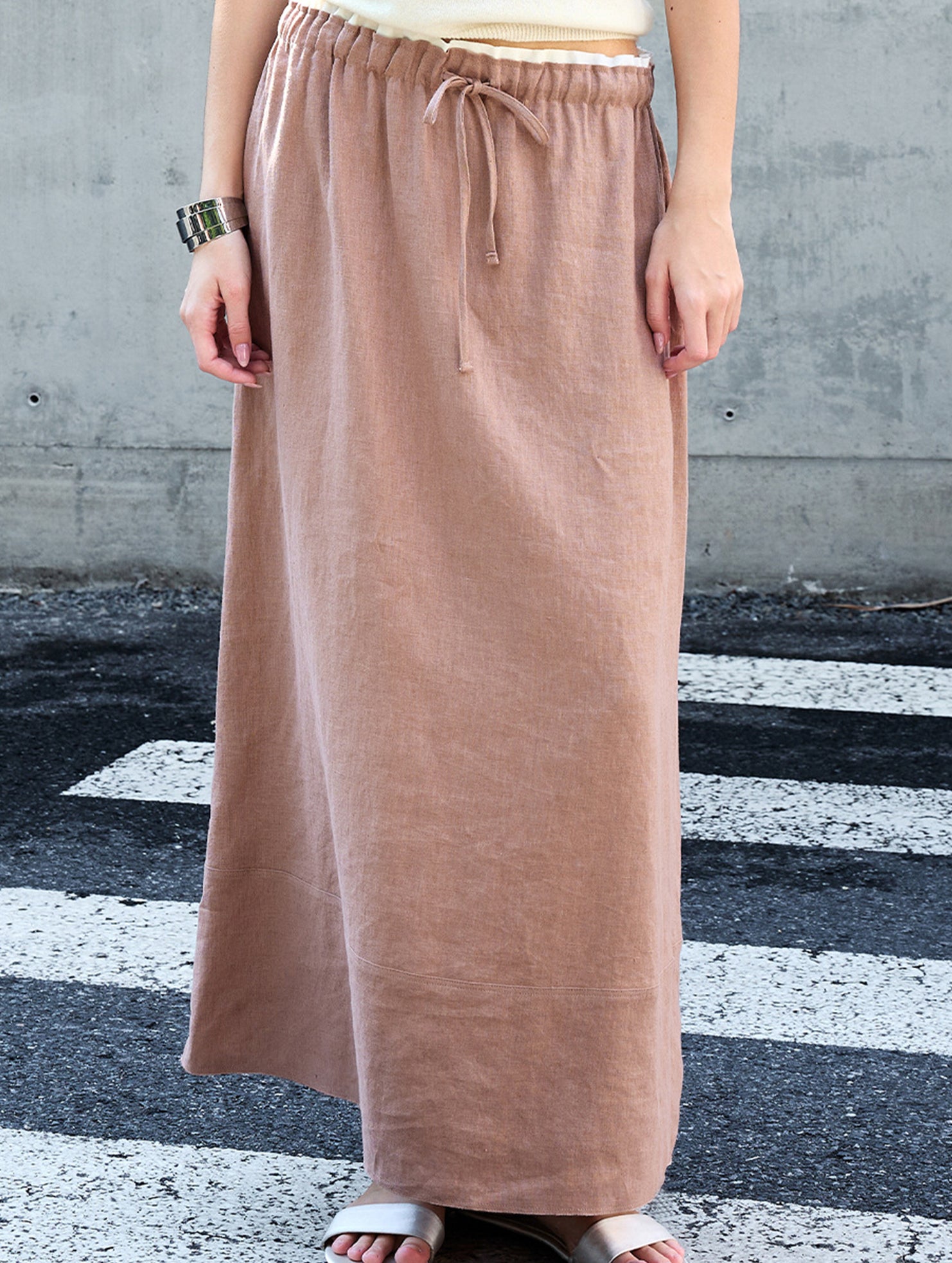 100% Linen High Waist A Line Midi Skirt_CWBLS00853