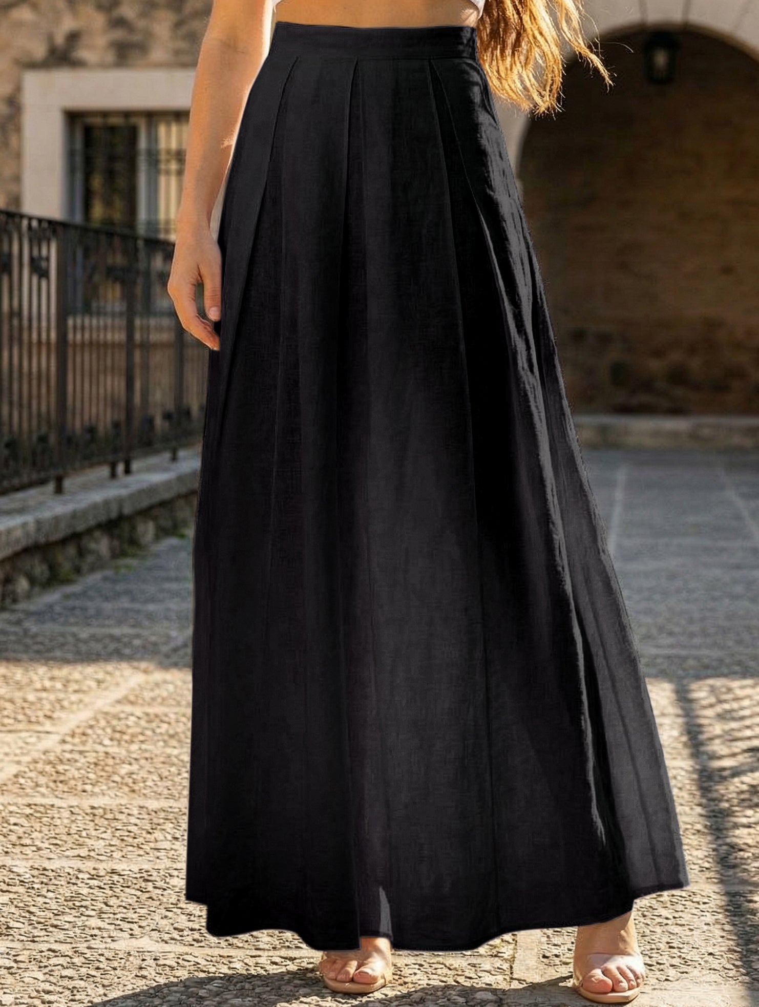 Linen Cotton High Waist Mermaid Midi Skirt_CWBLS00854