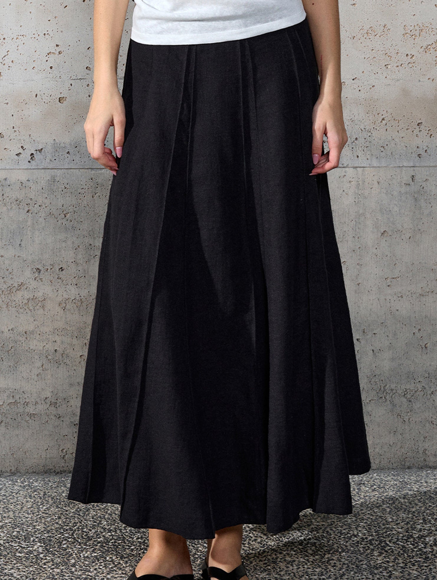 Linen Cotton High Waist Mermaid Midi Skirt_CWBLS00854
