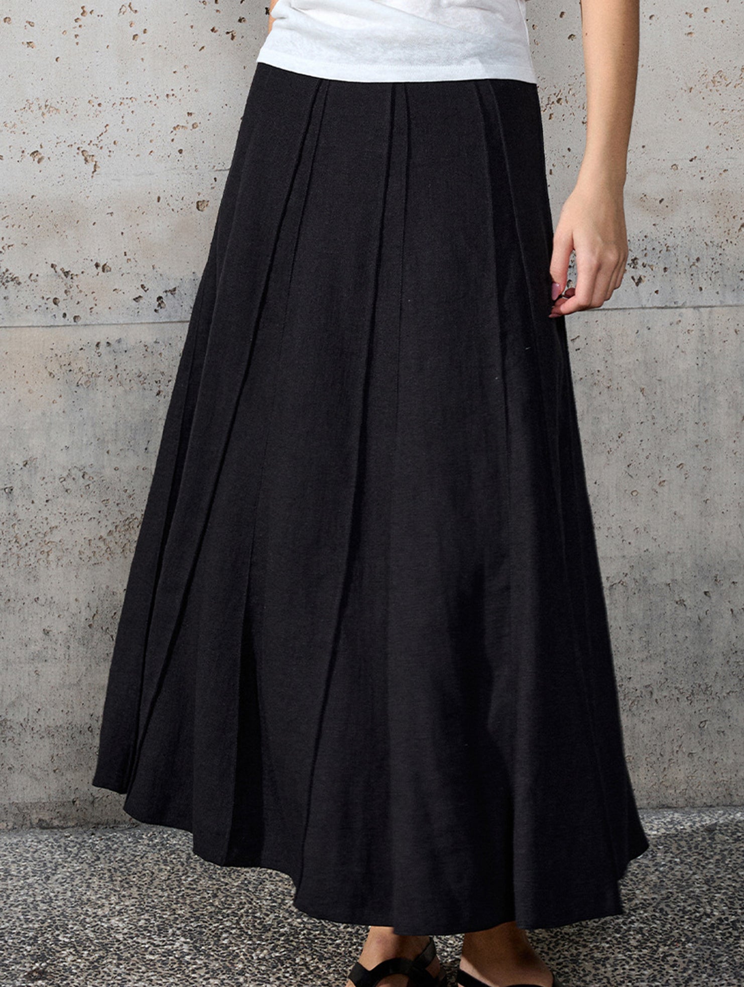 Linen Cotton High Waist Mermaid Midi Skirt_CWBLS00854