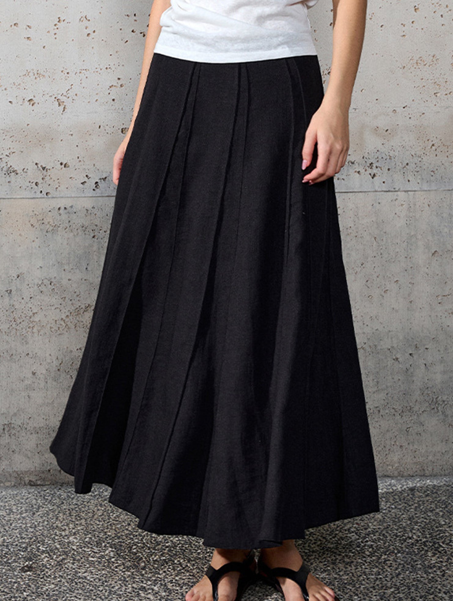 Linen Cotton High Waist Mermaid Midi Skirt_CWBLS00854