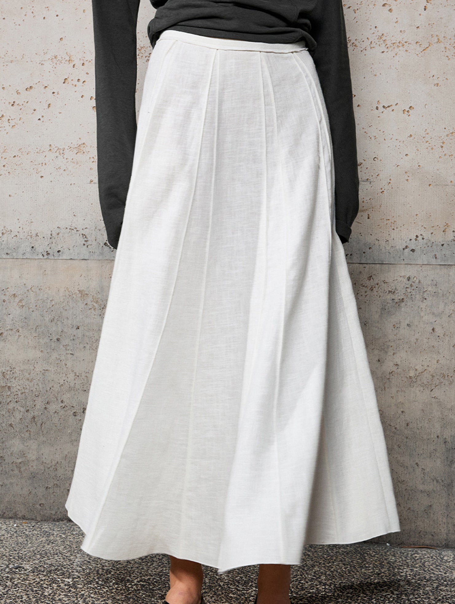 Linen Cotton High Waist Mermaid Midi Skirt_CWBLS00854