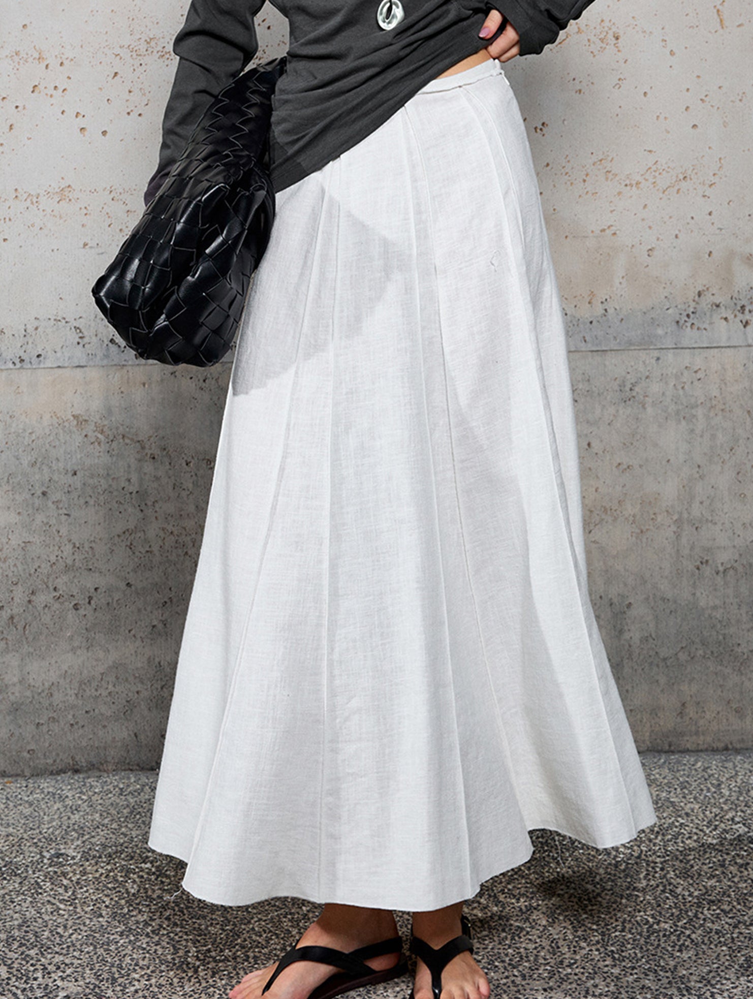 Linen Cotton High Waist Mermaid Midi Skirt_CWBLS00854