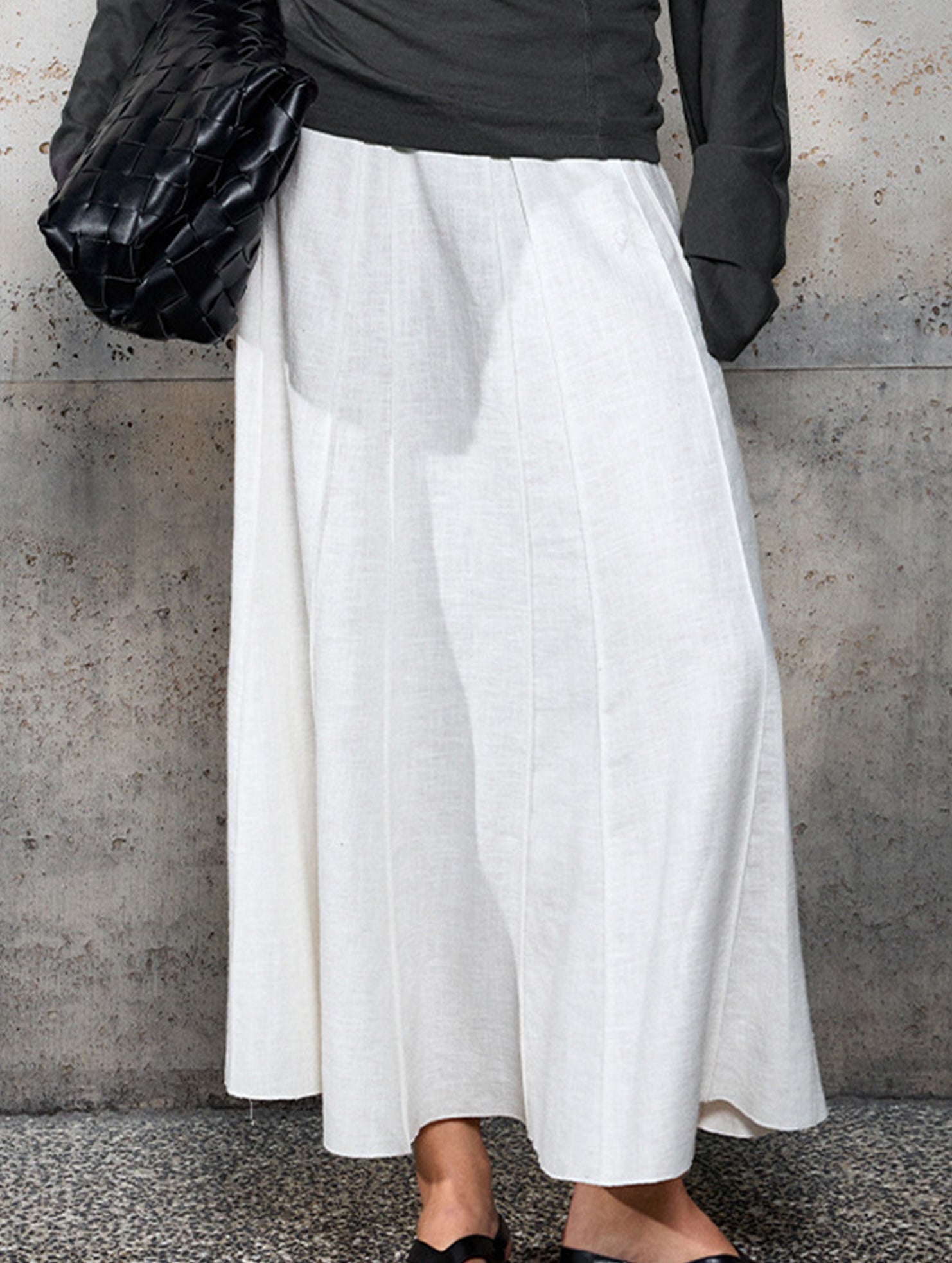 Linen Cotton High Waist Mermaid Midi Skirt_CWBLS00854