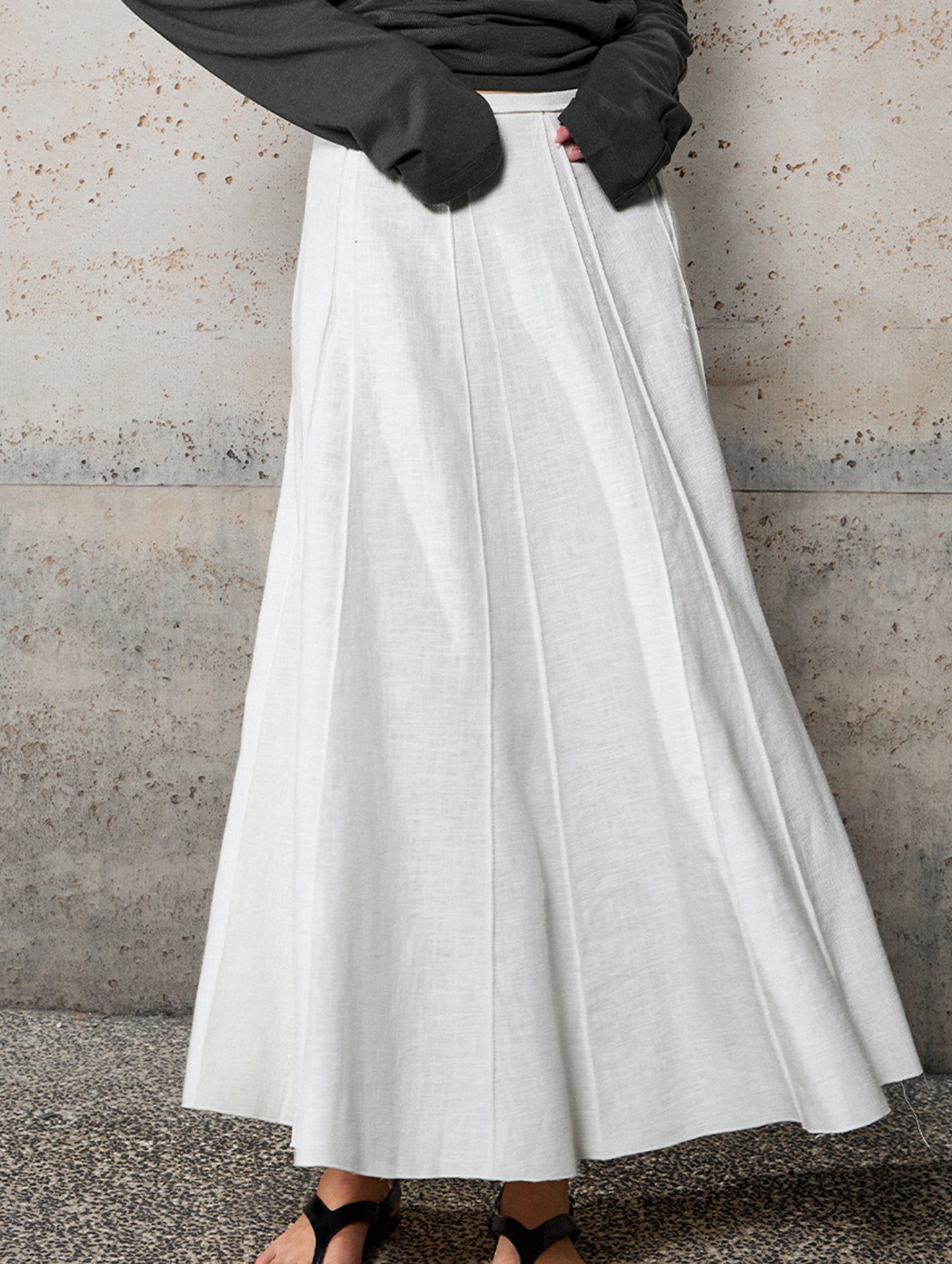 Linen Cotton High Waist Mermaid Midi Skirt_CWBLS00854