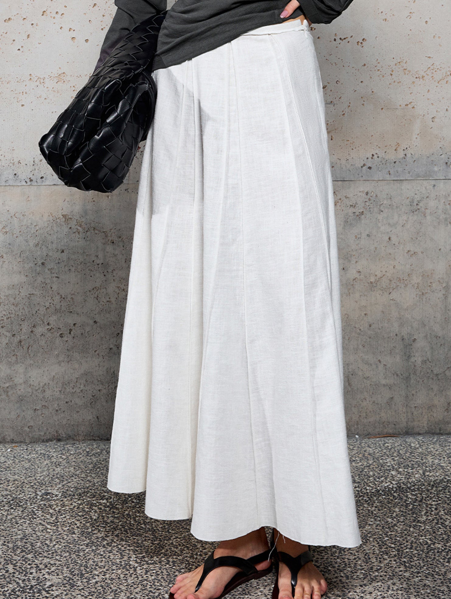 Linen Cotton High Waist Mermaid Midi Skirt_CWBLS00854